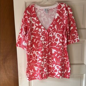 Denim&Co Pink and White Graphic 3/4 Sleeve Blouse